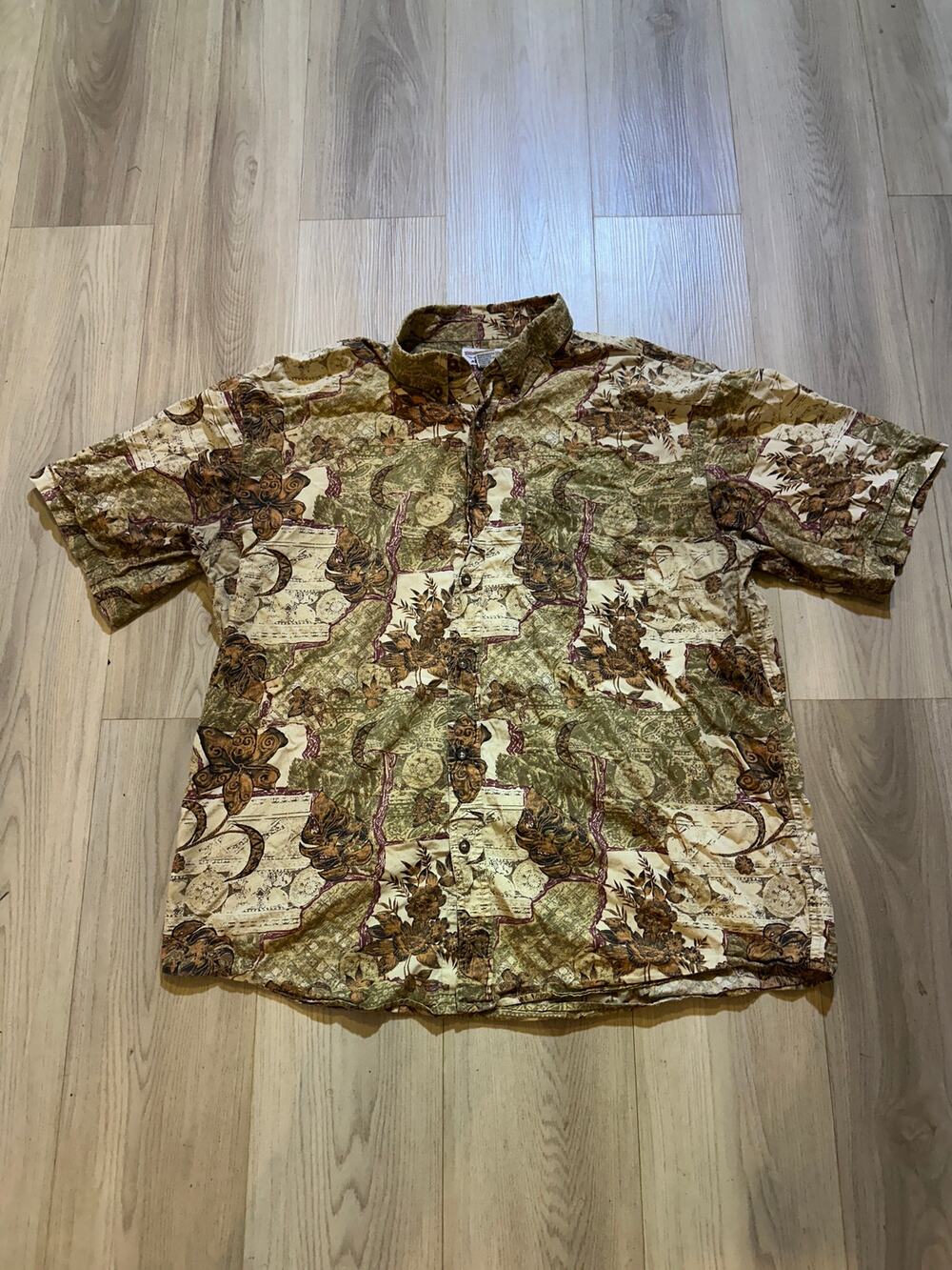 Vintage 90s Boca Classics Tropical Hawaiian Shirt Cotton Earth Tone Floral  XL